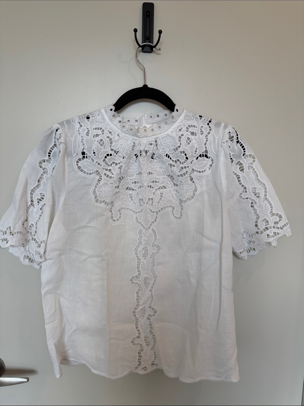Anthropologie Eri + Ali White Eyelet Lace Short Sleeve Blouse - M
